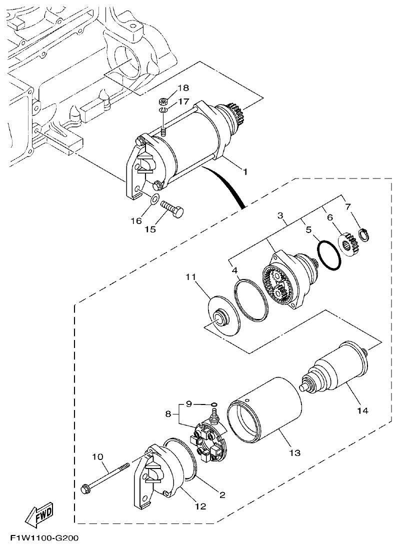 Yamaha FA1800A-M STARTING MOTOR parts diagram